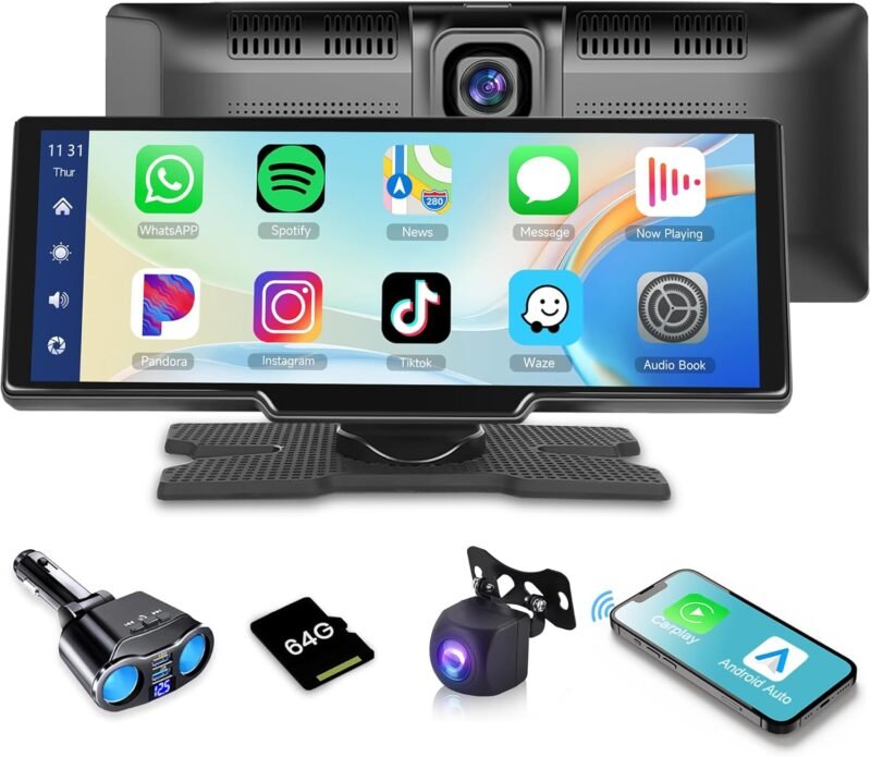 Pantalla CarPlay Portátil HD 9.3” con Android Auto y Cámara de Reversa