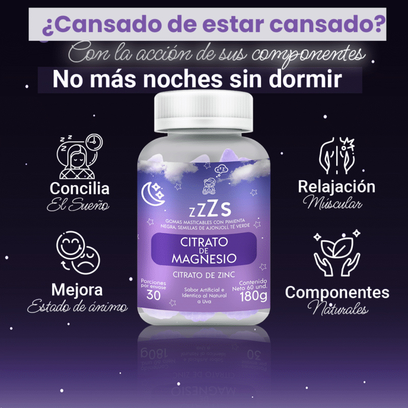 GOMITAS PARA DORMIR – Citrato de Magnesio + Zinc + Colágeno + Vitaminas x 60 unid