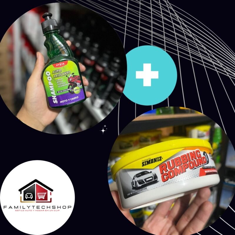 Kit de Cuidado Automotriz - Shampoo Espumador Autobrillante 300 ml + Crema Pulidora Rubbing Compound Simoniz 200 g